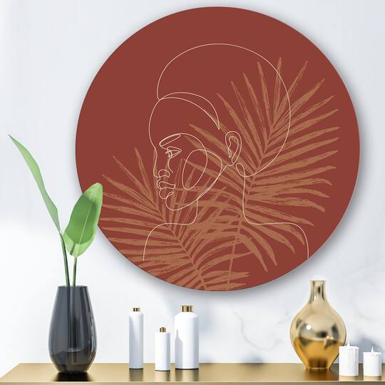 Designart - Sillhouette of Afro American Girl on Palm Leaves
